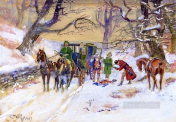 印象派 Painting - ボストン道路のホールドアップ 1907年 チャールズ・マリオン・ラッセル インディアナ州のカウボーイ